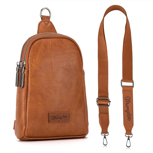 Image of Wrangler Small Sling Bag for Women, Leather Crossbody Bags Cross Body Purse Fanny Packs with Adjustable Strap for Gift