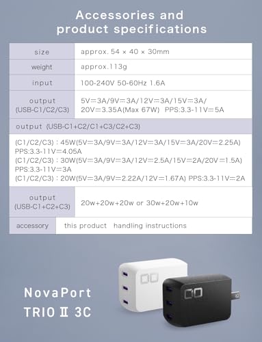 Image of CIO 65W USB-C Charger Block, Compact 3-Port GaN Charger for Laptop /Phone /Tablet, Fast Charging USB-C Wall, Multi-Device, Travel, Max 67W Adapter, NovaPort Trio II 67W3C (Black)