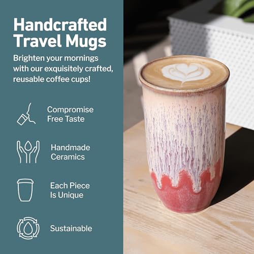 Image of NOVA CERAMICS Travel Coffee Cup- Travel Coffee Tumbler - On the Go Coffee Mug - Microwave & Dishwasher Safe Green CoffeeTumbler - Gifts For Women Men Him Her - 16oz - Jupiter