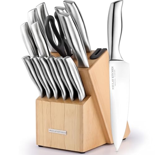 Zulay 15-Piece Stainless Steel Kitchen Knife Set with Built-in Sharpener – Ultra Sharp,...