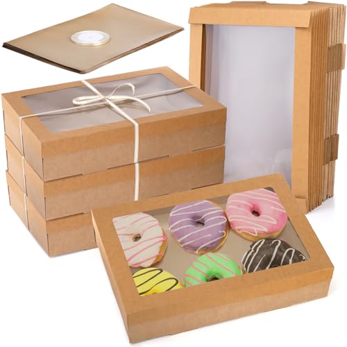 yarlung Set of 10 Kraft Bakery Box with Clear Window Lid, 14"x10"x3"...