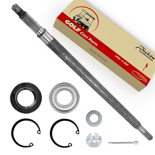 Roykaw EZGO TXT Rear Axle Shaft with Bearing Seal Kit for 1994-up Electric TXT, Medalist Golf Cart Models, Replaces OEM # 20377-G11, Driver Side, 23-7/8" Length