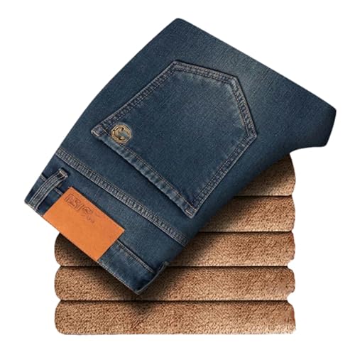 Jeans d'hiver pour homme pantalon denim stretch chaud coupe droite vintage