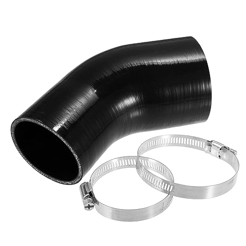 X AUTOHAUX 1 Set 45 Degree 3.0 Inch to 3.5 Inch ID 4Ply Car Elbow Reducer Silicone Hose Coupler Intercooler Tube Intake Piping with Clamps Black 76-89mm
