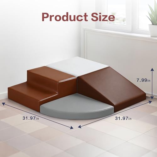Image of Sumbababy Toddler Climbing Foam Blocks: 4 PCS Waterproof PU Leather Playset - Soft Climber for Kids - Fun Indoor Playground for Girls - Great Preschool & Daycare Gift