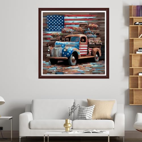 Image of Dooxvey Counted Cross Stitch Kits for Adults 11CT Printed Cross-Stitch Patterns Cross Stitching Embroidery Kit Stamped or Counted Needlepoint Kits- Flower, Car, National Flag 18x18 inch