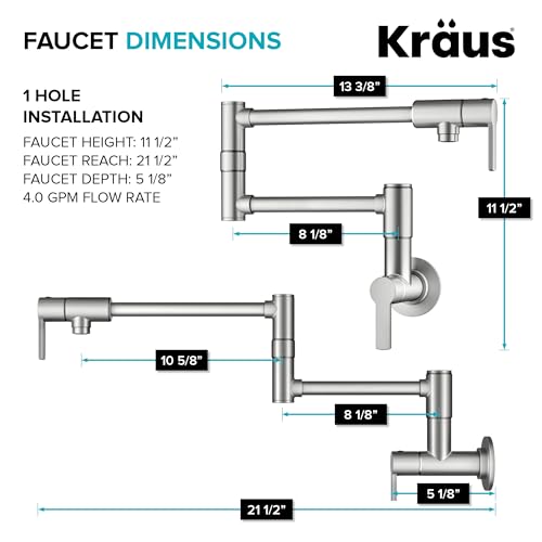 Image of KRAUS Oletto Pot Filler Faucet with Retractable Arm, Wall Mount Kitchen Faucet, Pot Filler for Stove in Spot-Free Brushed Brass, KPF-5001SFS