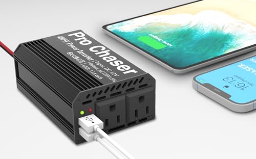 Pro Chaser 400W Car Power Inverter 12V DC to 110V AC Car Truck RV Inverter 6.2A Dual USB Charging Ports for Road Trips (USB C Adaptors Included) (Black) - Image 5