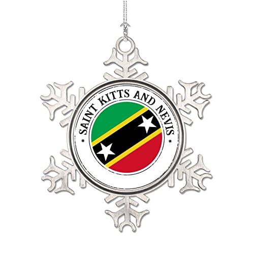 Funlucy Saint Kitts And Nevis Flagge Schneeflocke Ornament – Patriotische Landflagge Ornament – Saint Kitts And Nevis Metal Ornaments Andenken Souvenir für Weihnachten Neujahr Urlaub Weihnachtsbaum