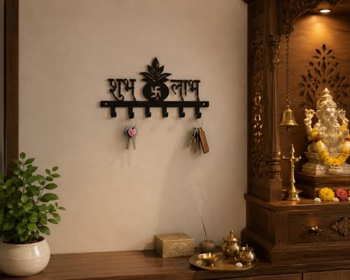 Image of Ventuos Metal Wall Mounted Key Holder with 6 Hooks, Shubh Labh Design, Key Organizer for Home Office Bedroom Entryway