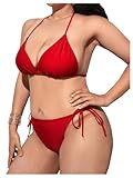 Milumia Women's Plus Size Sexy 2 Piece Swimsuit Halter String Triangle Bikini Set Bathing Suit Red XX-Large Plus