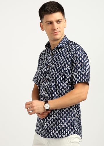 Image of BLOCKS OF INDIA Cotton Hand Block Print Half Sleeves Summer Shirt for Men