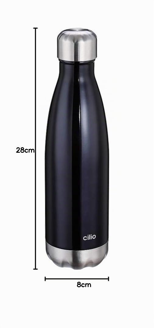 cilio Elegante borraccia in acciaio inox, 500 ml, a prova di perdite, thermos anche per bevande gassate, mantiene caldo fino a 18 ore e freddo per 24 ore