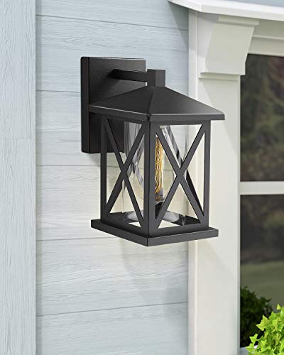 Jazava Outdoor Wall Sconce Light Fixtures 2 Pack, 11.5 inches Height Exterior Wall Mounted Lights Sconces Porch Lantern with Cylinder Clear Glass, Matte Black Finish