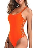 Tempt Me Women Neon Orange One Piece Bathing Suit Crisscross Lace Up Sexy Swimsuits M