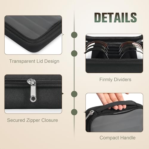 Image of Sunglasses Organizer Case for Multiple Pairs, Eyeglasses Storage Box Hard Shell Travel Eyewear Case Zipper Men Women