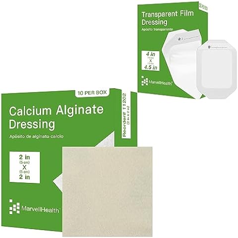 MarvellHealth Calcium Alginate Dressing & Transparent Film Dressing, Soft & Conformable Cover