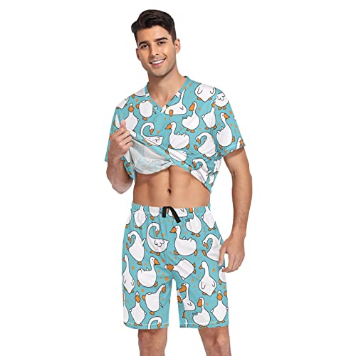 Men's Pajama Sets Funny Goose Pattern Sleepwear Short Sleeve Lounge Sets for Men3
