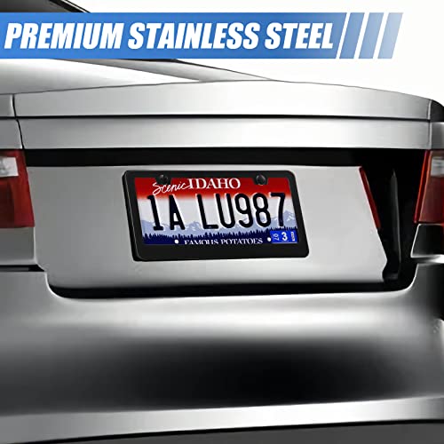 Quanqiufei 2 Pack License Plate Frames, Stainless Steel Car License Plate Cover Car Accessories With Screw Caps (Black) #TOP5