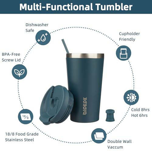 Image of BJPKPK 18 oz Coffee Tumbler with Straw, Insulated Stainless Steel Cup