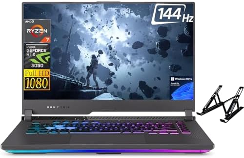 ASUS 2024 Newest ROG Strix G15 Gaming Laptop, 15.6″ 144Hz Display, AMD Ryzen 7 6800H(8-core), RTX 3050, 16GB DDR5 RAM, 512GB SSD, Wi-Fi 6, Backlit Keyboard, Windows 11 Pro, with Laptop Stand