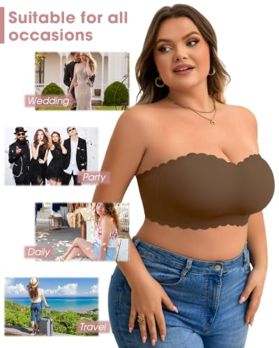 Image of Plus Size Strapless Bras for Women Strapless Push up Bra | Clear straps,No-Slip,Wireless,Full Coverage Bandeau,Jelly Support Technology,Smooth shaping,Everyday ladies strapless bras
