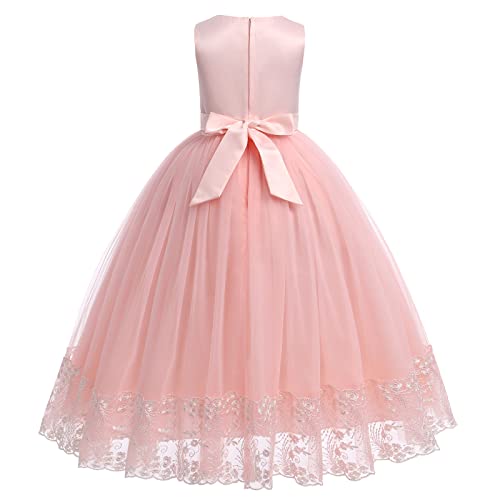 Girls' Special Occasion Dresses, Teen Girl Dress, Girl Lace Puffy Dress For Kids Wedding Formal Princess Communion Birthday Prom Frocks Dance Evening Ball Gown Pink - Floral Lace 13-14 Years #TOP1
