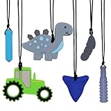 Chew Necklaces for Sensory Kids, 6 Pcs Chewy Necklace Teether for Boys and Girl to Chewing Biting and Teething, Silicone Chewable Fidget Necklaces for Autistic Toddlers Children Teens and Adults