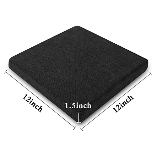 Tromlycs Bar Stool Cushion Square 12X12 Chair Seat Cushion Set Of 4 Textured Barstool Pad With Ties 12 Inch Black #TOP2