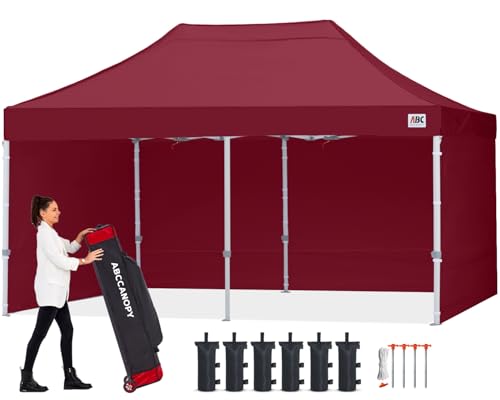 Image of ABCCANOPY Commercial Pop Up Canopy Tent with Sidewalls 10X20,Burgundy