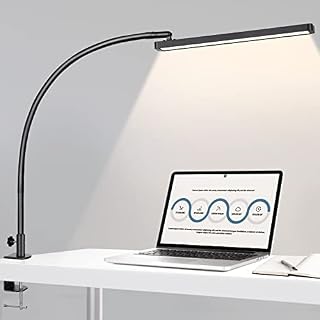 BIENSER LED Desk Lamp with Clamp, Eye Caring Reading Lamp with USB Adapter, 5 Color Modes, 10 Brightness, Long Flexible Gooseneck Daylight Light, Architect Task Lamp, Clip on Lamps for Home Office