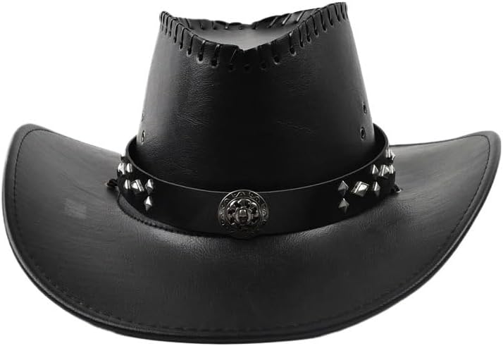 Leather Western Cowboy Hats For Women Men Vintage Big-edge Gentleman Cowgirl Jazz Hat Holidays Party Cosplay Hat