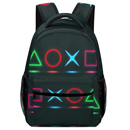 Kazynee Gamepad Laptop Backpack,Glowing Neon Art Video Games Gamepad Buttons Printed School Travel Backpack One Size #TOP6