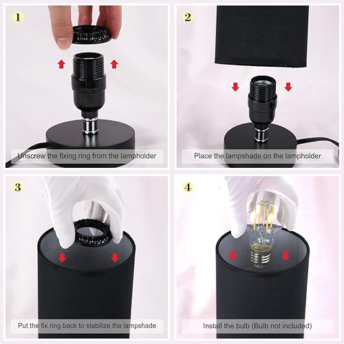 Image of lifeholder Table Lamp, Bedside Nightstand Lamp, Simple Desk Lamp, Cylinder Table Lamp for Bedroom Living Room Office Study, Black Shade and Base (Black)