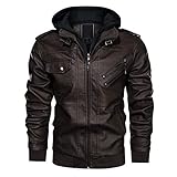 CRYSULLY Men's Stand Collar PU Motorcycle Jacket Vintage Leather Racer Coat Outwear Coffee