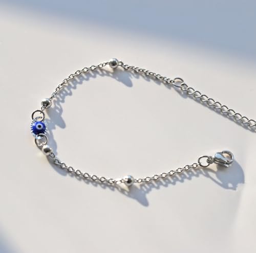 Rnivida Stainless Steel Evil Eye Bracelet for Women Minimalist Blue Evil Eye Protection Link Chain Bracelet2