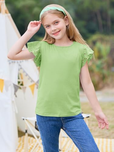 Image of Imily Bela Girls Ruffle Sleeve Shirts Crewneck Eyelet Tops 4-15 Years | Cute summer casual blouse, Soft breathable eyelet fabric with ruffle sleeves, Comfortable daily shirts for kids