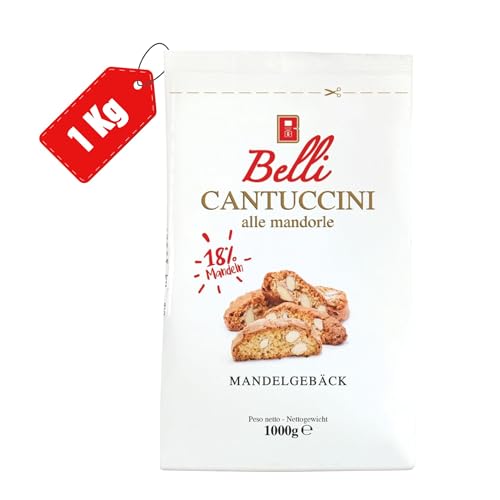 Belli Cantuccini Mandelgebäck 1KG [DOPPELT GEBACKEN] mit 18{37f1ad9c49d8974e3cbdbd63f0bf0afecc8a97a3f2079f14908eb7a770e786b2} Mandel-Anteil und Blütenhonig | Italienische kekse | Vorratspackung | Biscotti di Prato