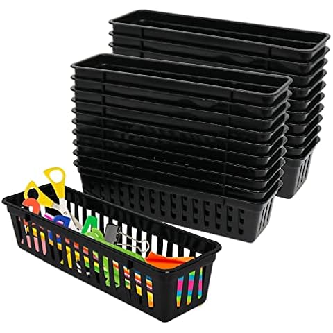 SCWBOEII 24 Pcs Classroom Storage Baskets Bins Baskets, Plastic Pencil or Rubber Organizer Basket Trays for Home School Classroom Office Cover