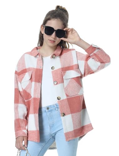 Image of Mebius Girls Shacket Jacket Long Sleeve Plaid /Corduroy Color Block Button Down Casual Collared Shirt with Pocket
