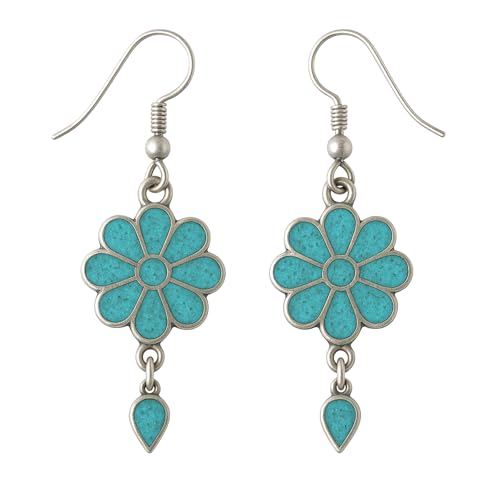 Boucles d'oreilles pendantes turquoise argent 925 fleur ethnique gypsy pour femme