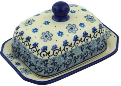Polmedia Polish Pottery Butter Dish - Botanical Ballet Pattern Handmade in Boleslawiec Poland by Ceramika Artystyczna + Certificate of Authenticity