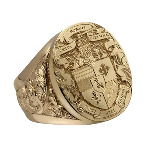 COSJOOHY Coat Of Arms Rings For Men Vintage Custom Signet Ring18k Gold Plated/Brass Personalized Family Engraved Badge Rings Jewelry Graduation Party Birthday Gifts For Women Men Father Dad.13