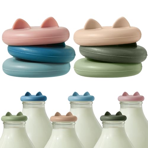 Wingcases Milchflaschendeckel, wiederverwendbar, Silikon, gemischt, 6 Stück ohne Flasche, entworfen nur für die britische Milchglasflasche, spülmaschinenfest, 100% auslaufsicher