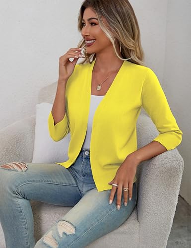 a.Jesdani Shrugs for Women Lightweight 3/4 Sleeve Open Front Yellow Cropped Cardigan Sweaters,L4