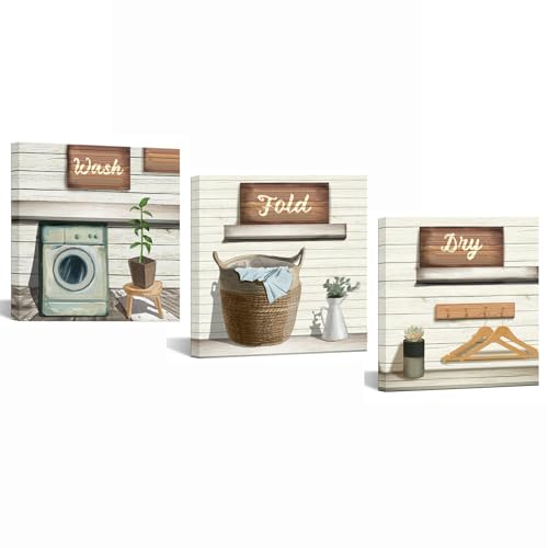 sechars 3 Pieces Laundry Room Wall Art Wash Dry Fold