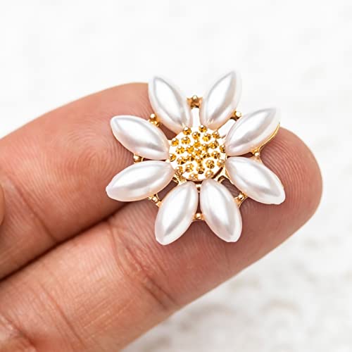 Builcker 24Pieces Gold-Plated Half Piece Of Pearl Petals Embellished Buttons Diy Handmade Accessories Flower Stamen Button Accessories For Invitations For Home Decoration (24Mm) #TOP3