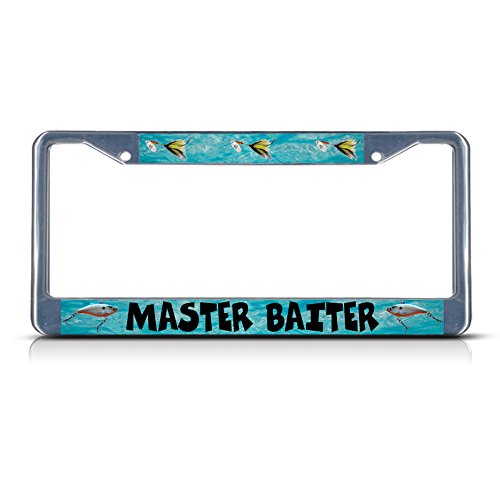 Master Baiter - Marco de matrícula de Metal para Pesca con Dos Agujeros, Ideal para Hombres y Mujeres, decoración de garaderas de Coche