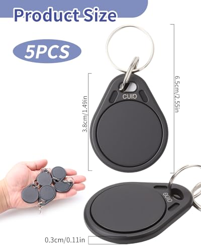 RFID Schlüsselanhänger Set 5 Stück, Programmierbare CUID RFID Chips & NFC Tags für Android (MCT), UID Modifizierbar Kompatibel mit Zutrittskontrollsystemen Schwarz
