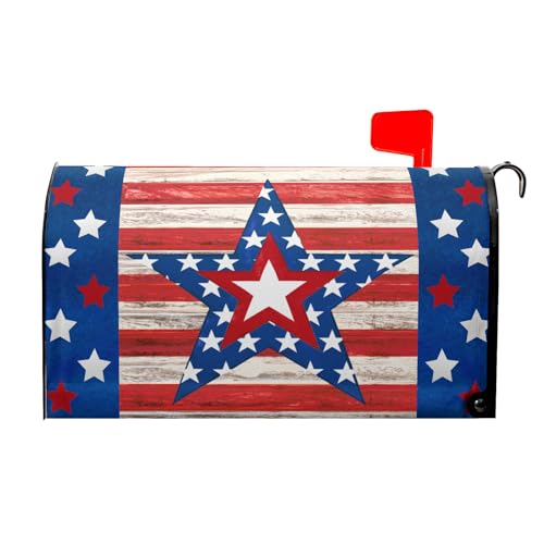 Image of Patriotic Star American Flag Magnetic Mailbox Cover Standard Size 21 inchx18 inch 4th of July Independence Day Mailbox Deacal Covers Farmhouse Rustic Welcome Post Letter Box Wrap for Home Garden Yard Outside